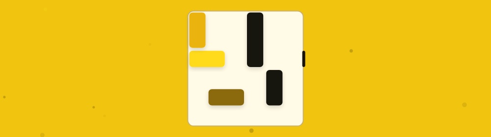 Unblock banner: gold and black geometric shapes evoking the game.